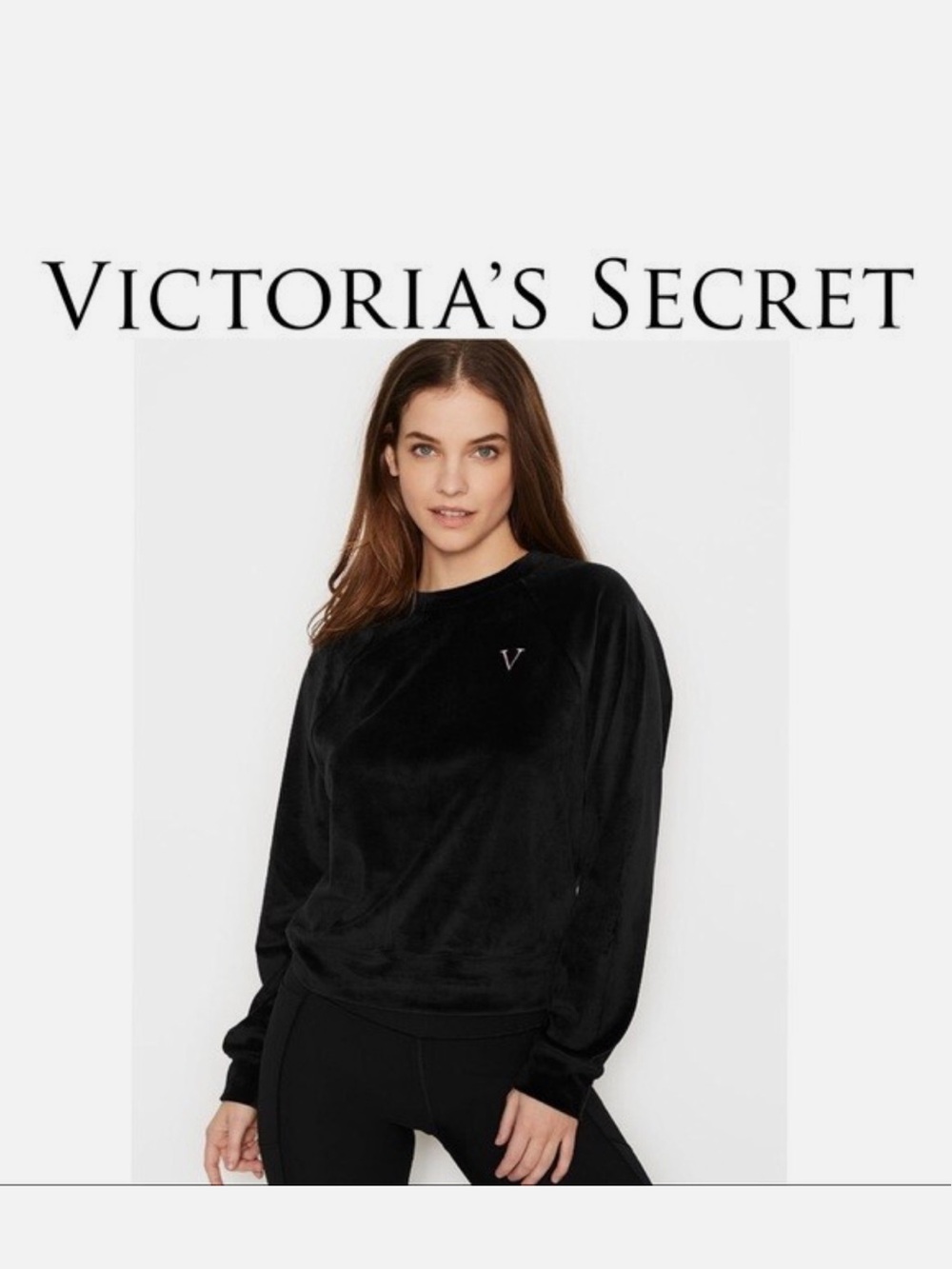 Victoria's Secret Black Velour crewneck Pullover Sweatshirt